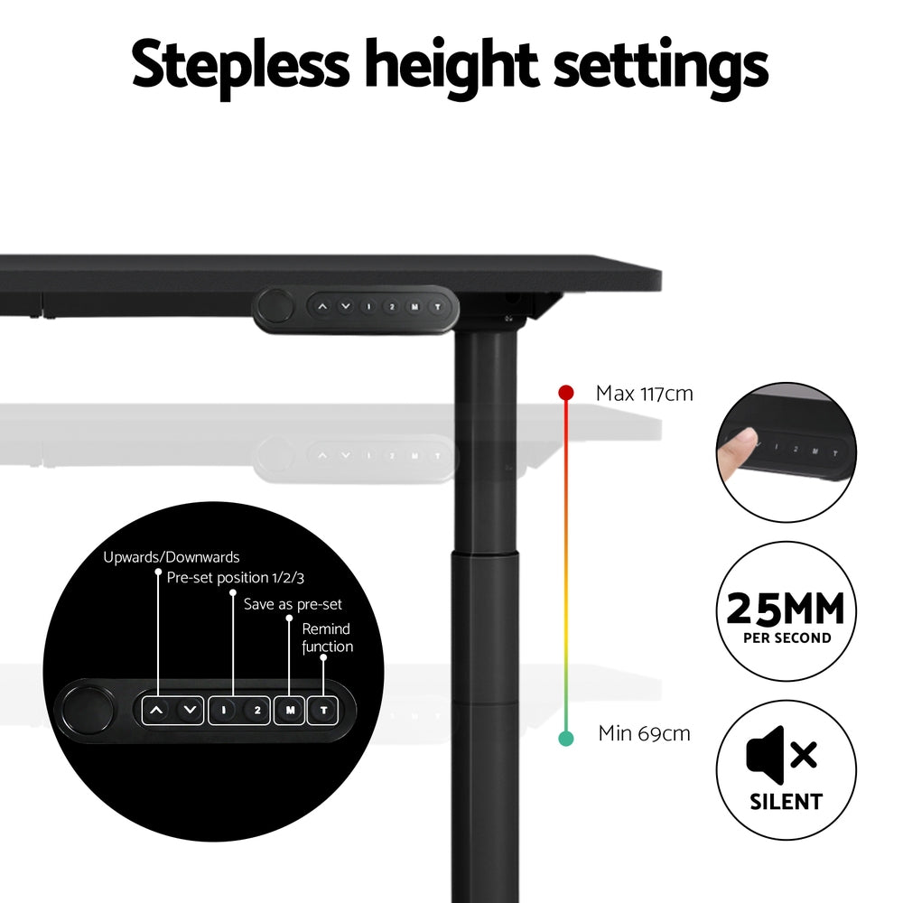 Artiss Electric Standing Desk Height Adjustable Sit Stand Desks Table Black-4