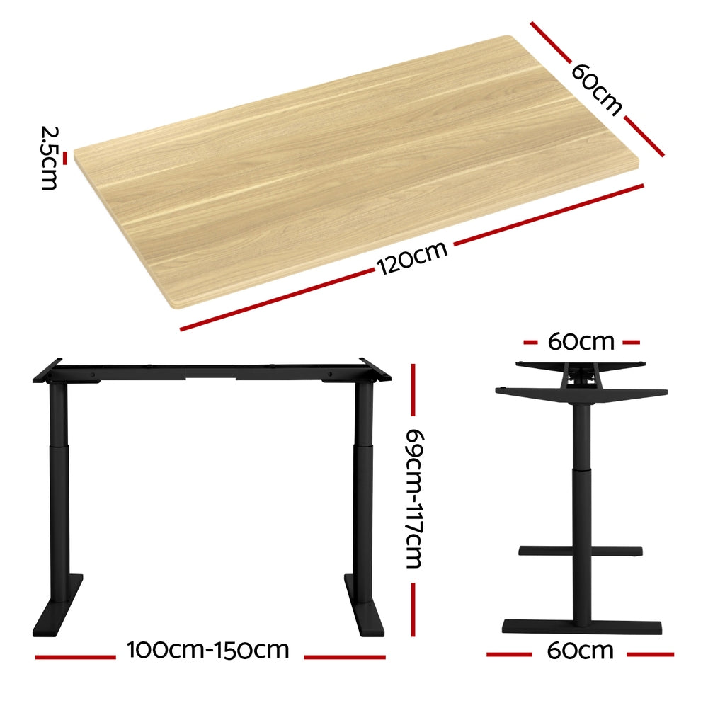 Artiss Electric Standing Desk Motorised Adjustable Sit Stand Desks Black Oak-1