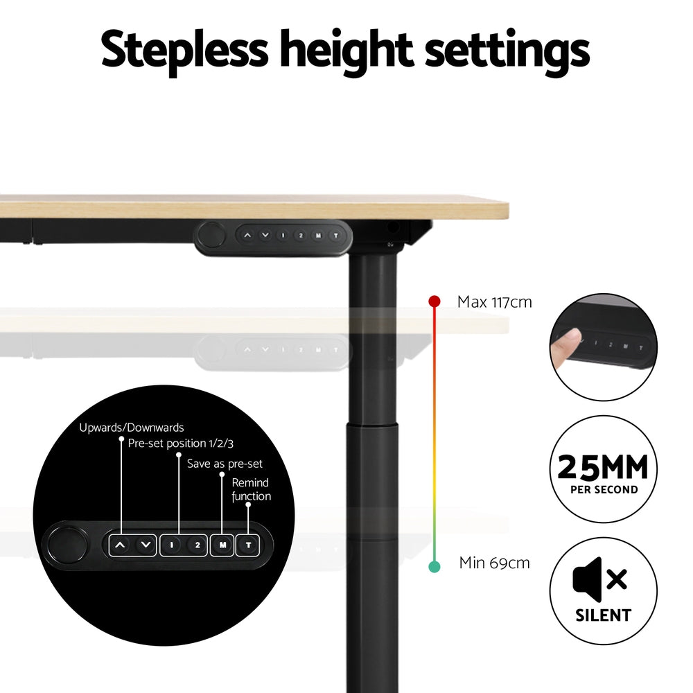 Artiss Electric Standing Desk Motorised Adjustable Sit Stand Desks Black Oak-4