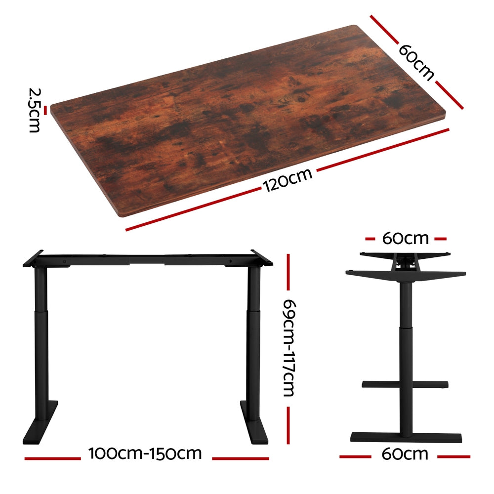 Artiss Electric Standing Desk Motorised Adjustable Sit Stand Desks Black Brown-1
