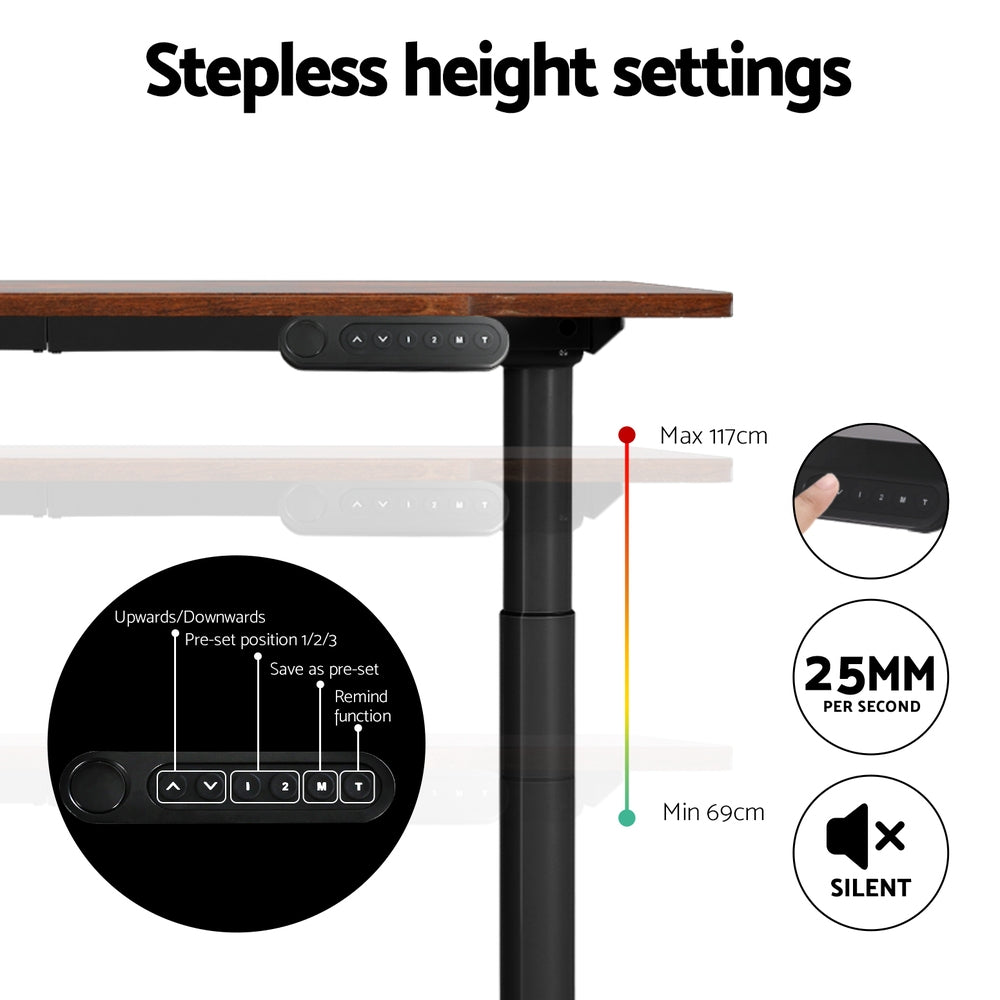 Artiss Electric Standing Desk Motorised Adjustable Sit Stand Desks Black Brown-4
