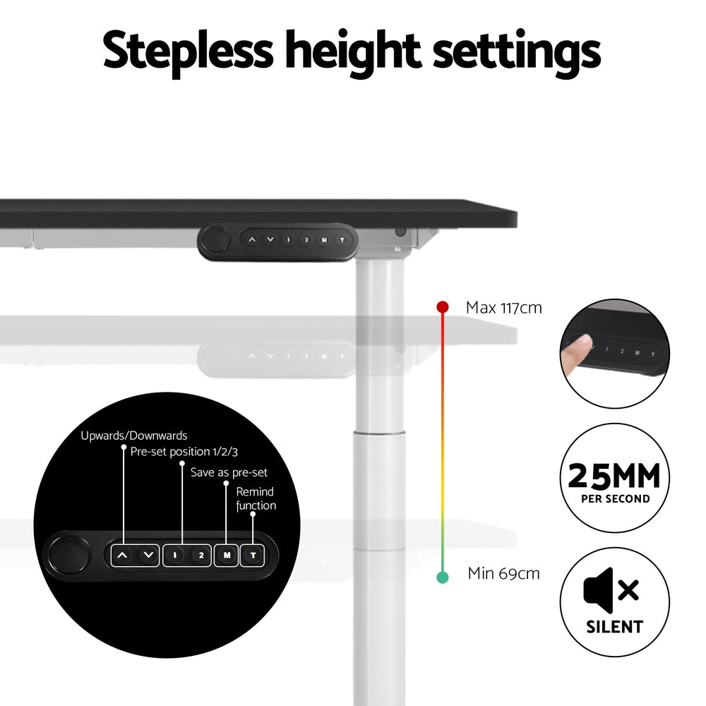 Artiss Electric Standing Desk Height Adjustable Sit Stand Desks White Black-4