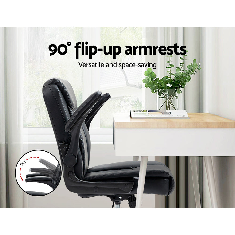 Artiss Office Chair Leather Computer Desk Chairs Executive Gaming Study Black-4