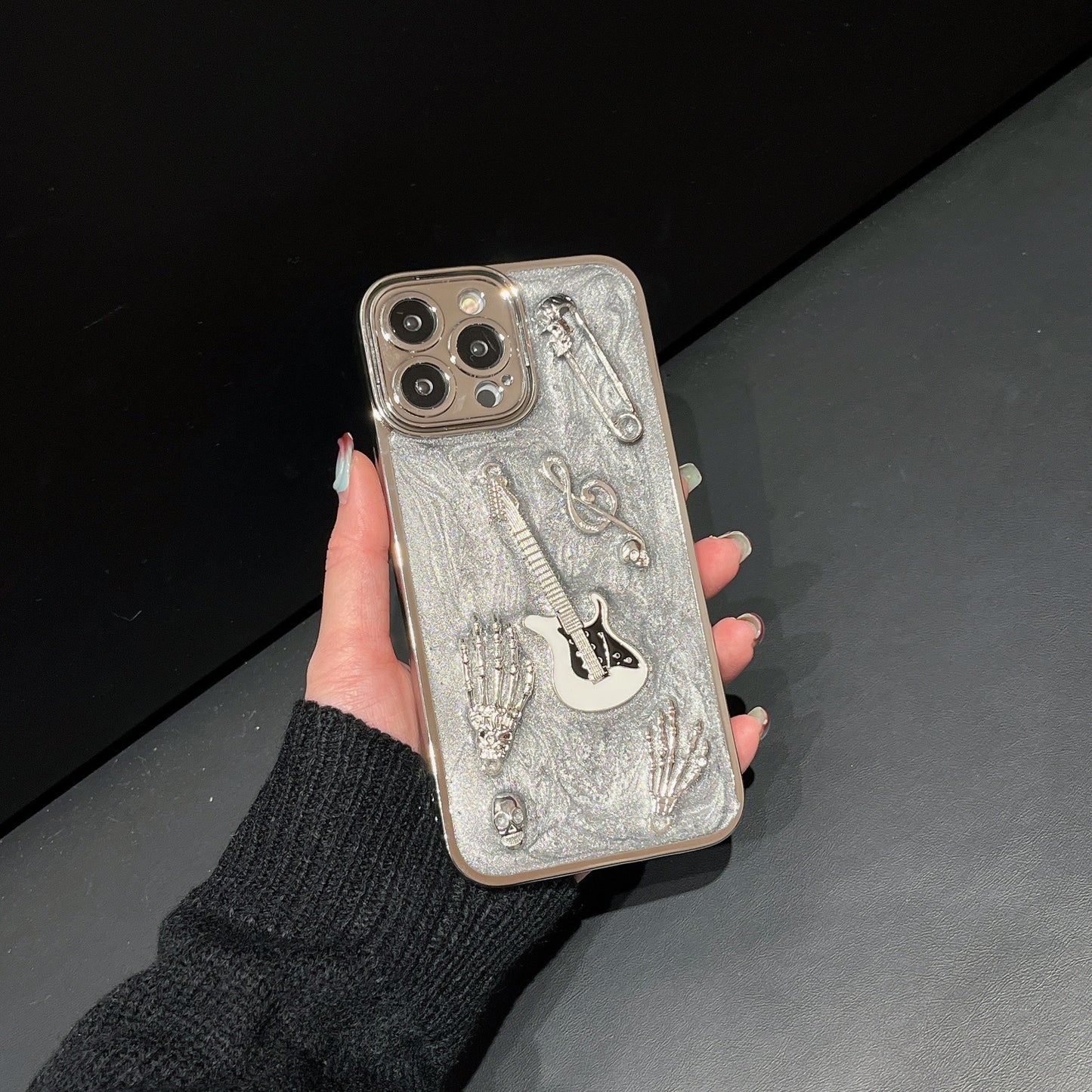 Cement Gray Metal Guitar Electroplating Protective Cover Phone Case