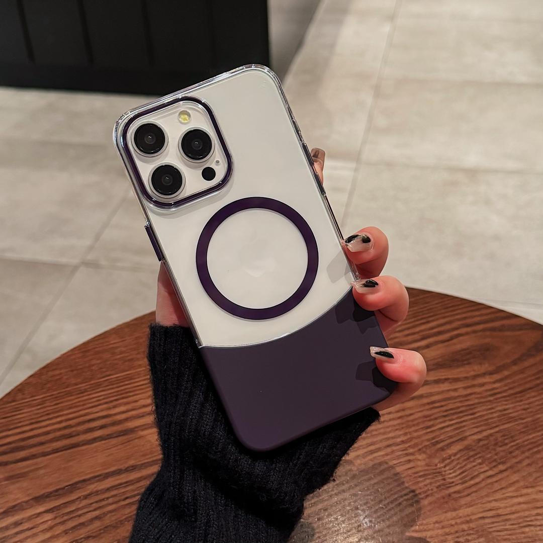Phone Case Magnetic Up And Down Plug AF Transparent Stitching Two-color Protective Sleeve
