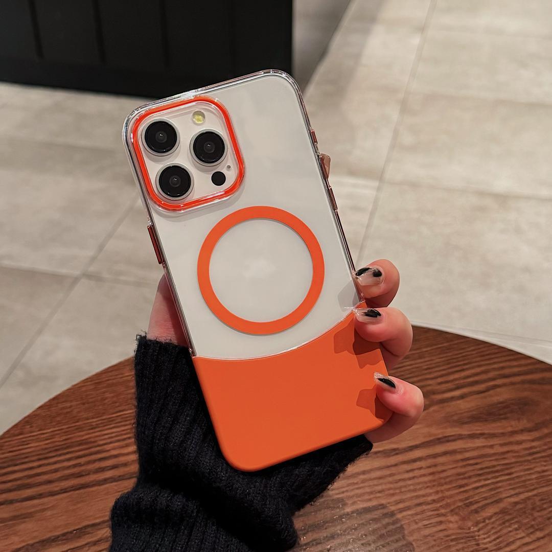 Phone Case Magnetic Up And Down Plug AF Transparent Stitching Two-color Protective Sleeve