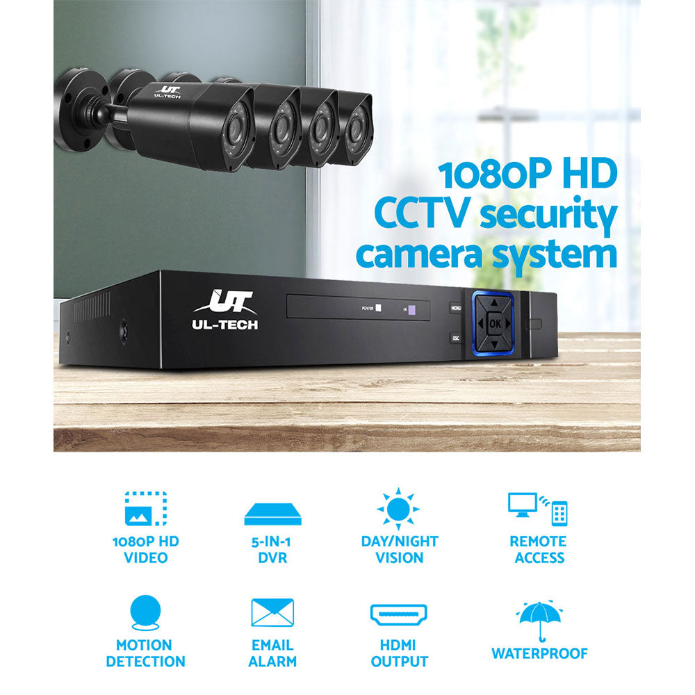 UL-TECH 8CH 5 IN 1 DVR CCTV Security System Video Recorder /w 4 Cameras 1080P HDMI Black-3