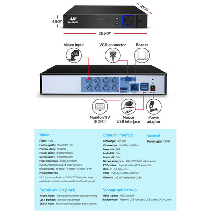 UL-TECH 8CH 5 IN 1 DVR CCTV Security System Video Recorder /w 4 Cameras 1080P HDMI Black-4