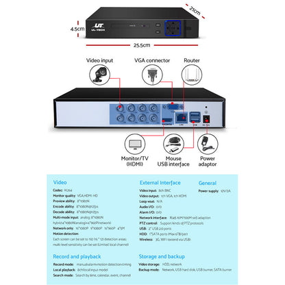 UL-TECH 8CH 5 IN 1 DVR CCTV Security System Video Recorder /w 8 Cameras 1080P HDMI Black-4