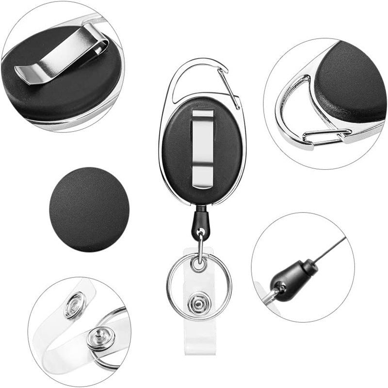 Plastic Vertical Card Holder Black Retractable Badge Clip Reel