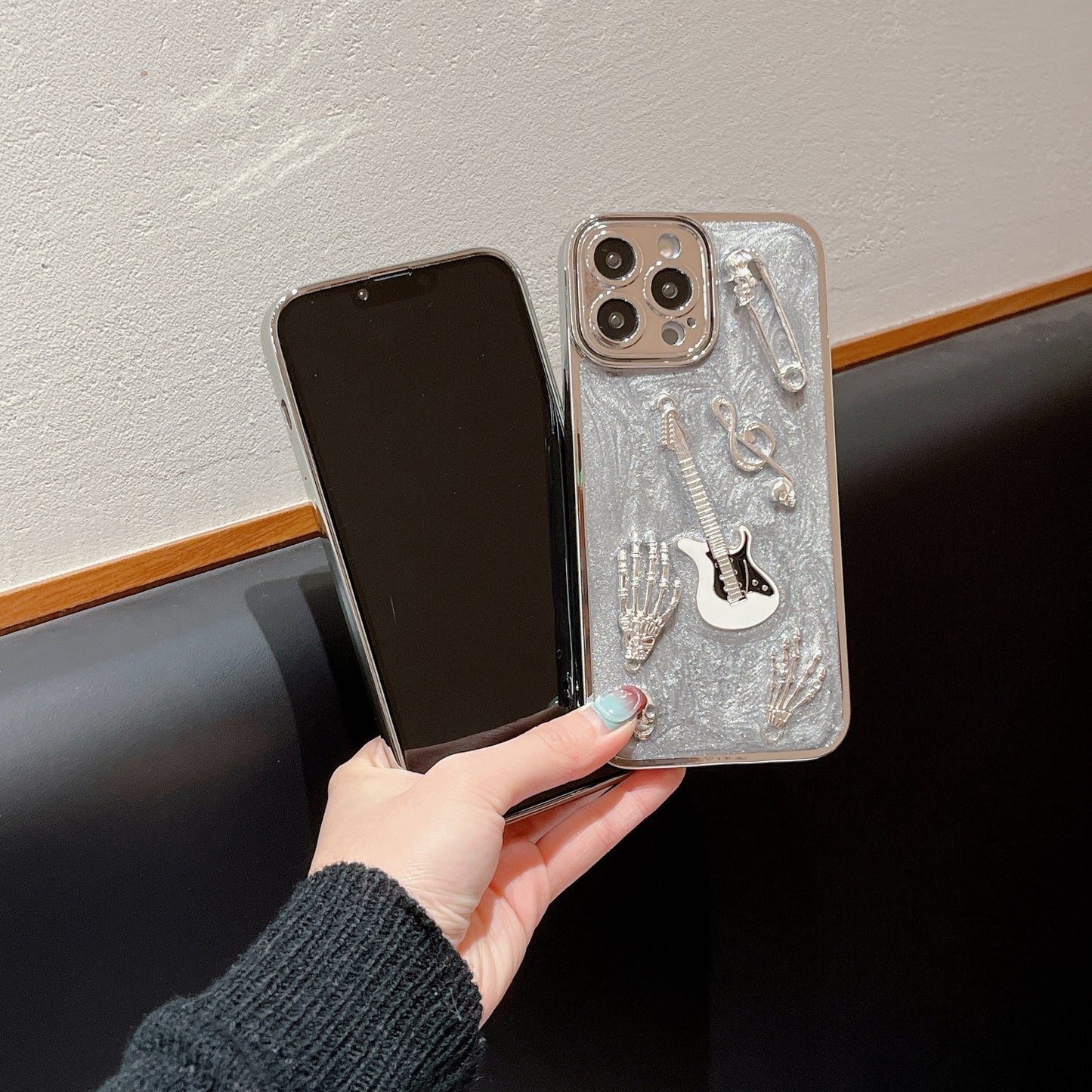 Cement Gray Metal Guitar Electroplating Protective Cover Phone Case