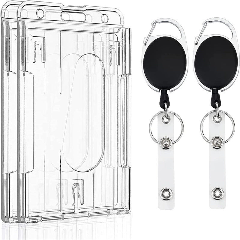 Plastic Vertical Card Holder Black Retractable Badge Clip Reel